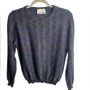 VINTAGE DEVON Heathered Blue-Rainbow Flecked Crew Neck Sweater Sz Med